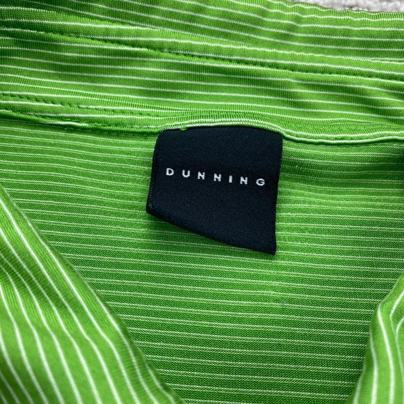 Dunning Golf Shirt Men Large L Green White Striped Casual Polo Sports Outdoor - Picture 4 of 11